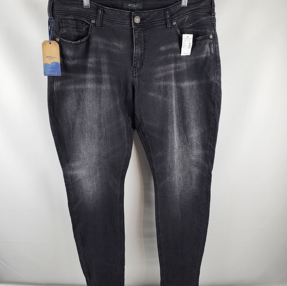 Silver Jeans Women SZ18/L27 Black Kenni Girlfriend Skinny Leg Mid Rise Denim NWT - Picture 1 of 14